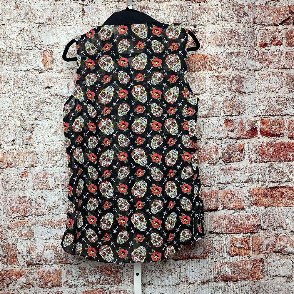Hot Topic Multicolor Skull Pattern Blouse - Picture 4 of 4